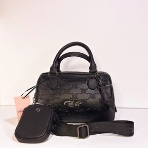 Juicy Couture Black Embossed Logo Satchel with Crossbody Strap